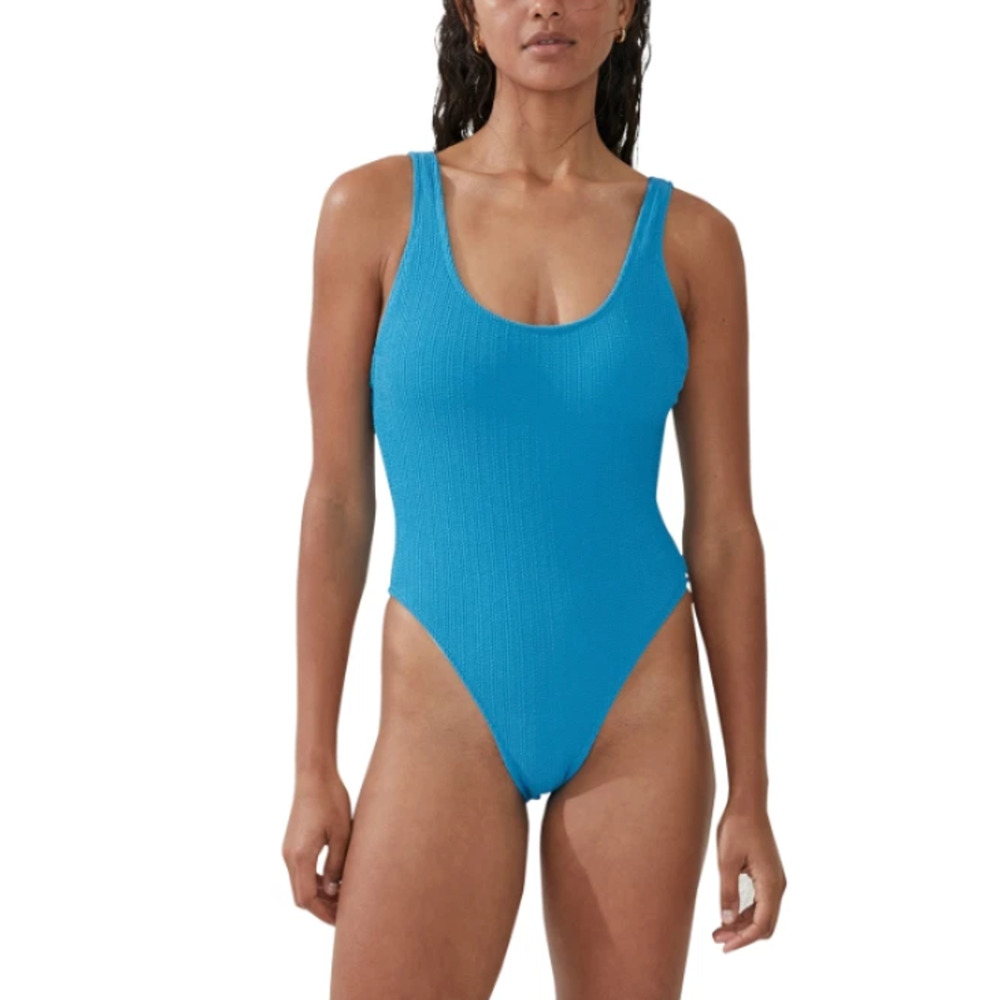 COTTON ON Body Womens Low-Back Cheeky One-Piece Swimsuit Bonnie Blue Sz L 15339